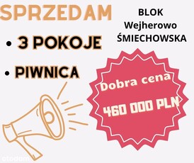 Blok. Piwnica. 3 pokoje. 2 piętro.