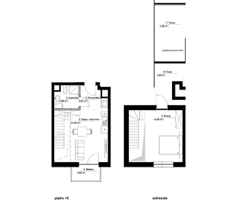 2pokojowe | 43 m2 | 2POZIOMOWE + TARAS + BALKON