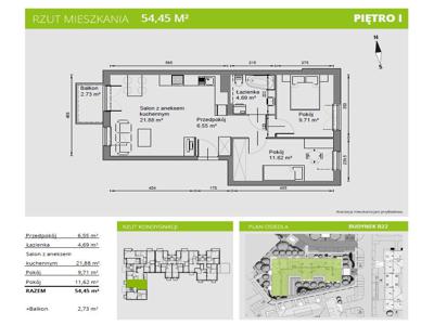 3 pokoje 54.45 m2 Złocień