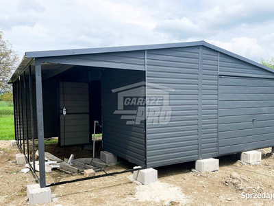 Garaż blaszany 5x6 + wiata antracyt brama GP91