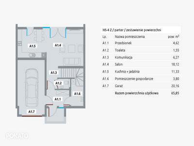 Dom-zabudowa szeregowa; garaż, poddasze użytkowe