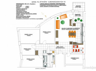 Wynajmę 135 m.kw., 6 pokoi w Warszawie Aleja Stanów Zjednoczonych 72