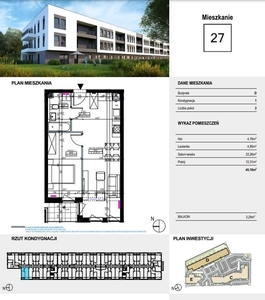 27 Sprzedam umeblowane mieszkanie 2 pokojowe, 45,2 m2 - ul. Mateckiego