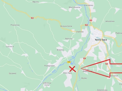 Działka komercyjna 1,31 ha P/U Stary Sącz ul. Jana Pawła II