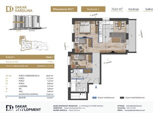 4 pokoje - 72,63m2 |Winda |Balkon |Dakar Karolina