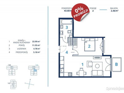 Mieszkanie Kraków 43.6m2 2 pokoje