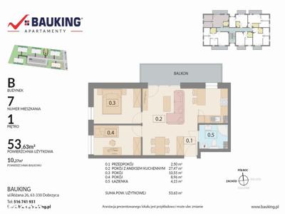 Jarocin Apartament 53 m2 z balkonem 10 m2 BAUKING