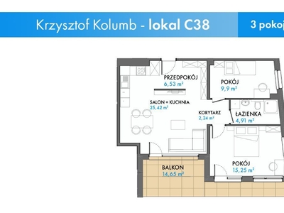 Fale Bałtyku | C38 | 3 pokoje z BALKONEM 15 m²