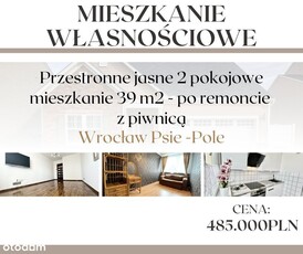 Przestronne 2 Pokojowe mieszkanie 39m2 z piwnicą.