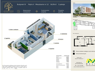 Na sprzedaż nowe mieszkanie 56,95 m2, IV piętro