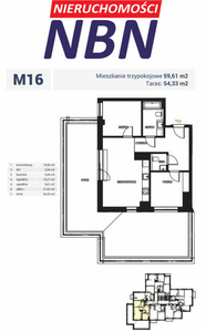 Mieszkanie 59,61 m2 i taras 54,33 m2