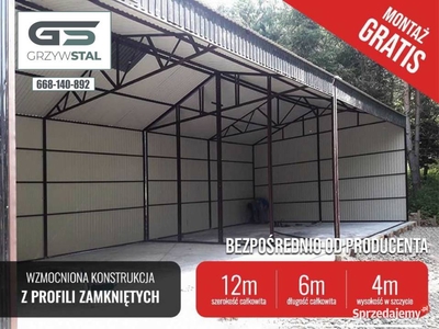 Garaż Blaszany |Wiata o wymiarach 12x6m OTWARTA | HALA - GRZYWSTAL