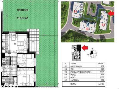 3pok|56m2|ogródek 119m2|Czyżyny/ok M1|park|0%|Eng