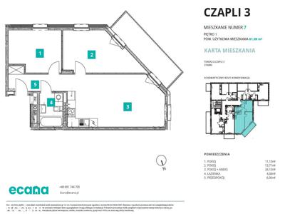 Mieszkanie 3 pokoje 61,09 m2 ul.Czapli 3 -I piętro