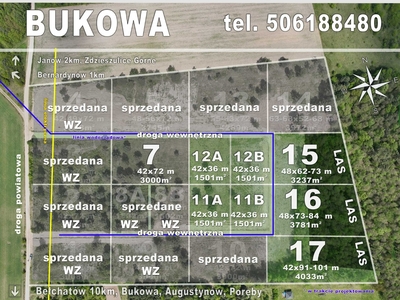 Działka Bukowa Bełchatów WZ 1500m2, droga, wodociąg