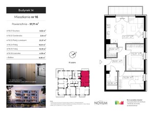 3-pokojowe mieszkanie 57,71m2 + garderoba