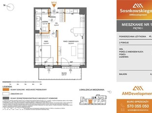 M14 Mieszkanie 2 pokojowe z balkonem 45,13