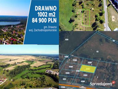 Działka budowlana 1002m2 Drawno, MPZP, las, jezioro, rzeka