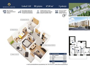 Blok 3 | Apartament 47 m² | Balkon 13,6 m² | Windy