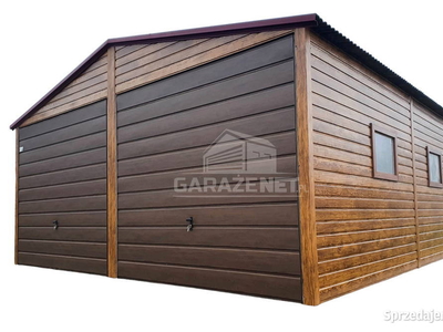 GARAŻ BLASZANY 6X6 m 2x BRAMA DREWNOPODOBNY DRZWI 2x OKNO DWUSPADOWY GB403