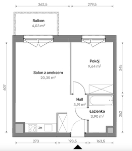 2 pokoje, 37,8m2, Targówek, 1 piętro z balkonem