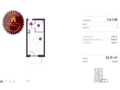 Mieszkanie na sprzedaż 25,15 m², piętro 1, oferta nr 99376