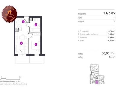 Mieszkanie na sprzedaż 36,62 m², piętro 3, oferta nr 99380