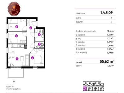 Mieszkanie na sprzedaż 55,62 m², piętro 4, oferta nr 99374