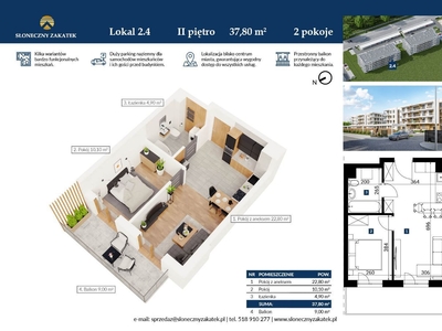Blok 2 Apartament 38 m² 2 pokoje Centrum Windy