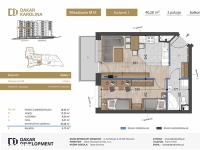 2-pokojowe-40,28m2|5 Piętro Balkon |Dakar Karolina