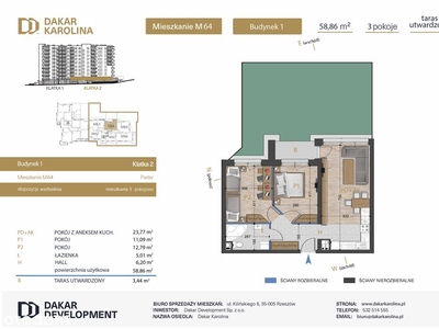 3-pokojowe-58,86m2 |Parter|Taras|Dakar Karolina