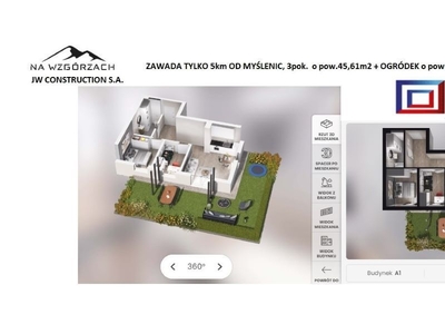 Aartamenty 3p.45.61m2/OGRÓDEK 53.60m2 NA WZGÓRZACH