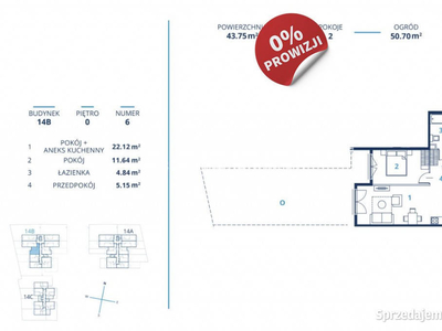 Mieszkanie 43.75m2 2-pokojowe Kraków Bunscha