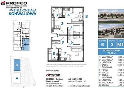Mieszkanie, 75,01 m², Bielsko-Biała