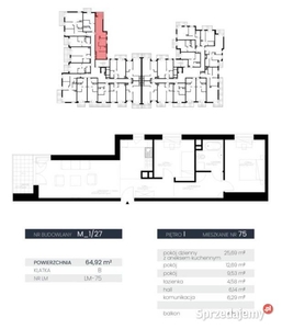 Mieszkanie 64.92m2 3 pokojowe Lublin