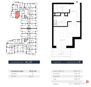 Mieszkanie Lublin 31.12m2 1 pokojowe