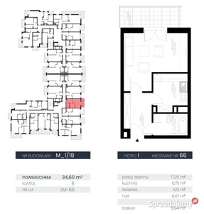 Ogłoszenie mieszkanie 34.6m2 1 pokój Lublin