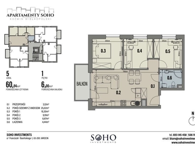 mieszkanie 60,94 m2 4-pokoje Apartamenty SOHO Kożm