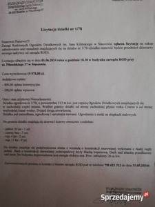 Licytacja działki w ROD im Jana Kilińskiego w Staszowie