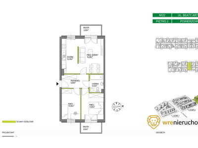 Mieszkanie na sprzedaż 60,52 m², piętro 2, oferta nr 459983