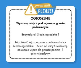 Miejsce parkingowe do wynajęcia garaż Warszawa Siedmiogrodzka Giełdowa