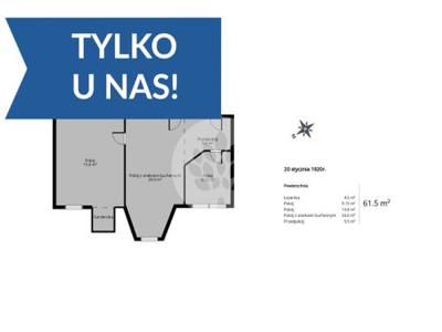 Mieszkanie na sprzedaż 3 pokoje Bydgoszcz, 61,56 m2, 3 piętro