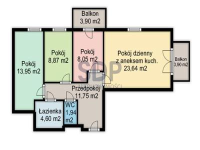 Mieszkanie na sprzedaż 4 pokoje Wrocław Krzyki, 73,47 m2, 2 piętro