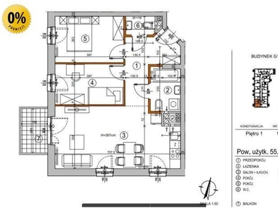 Mieszkanie na sprzedaż 55,45 m², piętro 1, oferta nr 99398