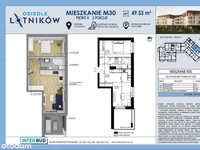 Os. Lotników, pow. 49,53 m2, 2P+aneks