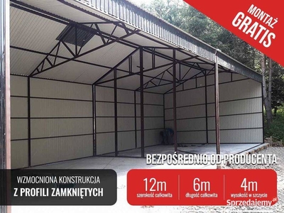 Garaż Blaszany |Wiata o wymiarach 12x6m OTWARTA - GRZYWSTAL