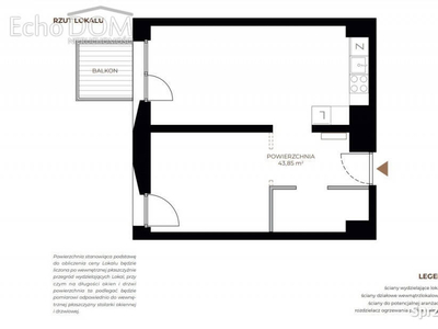 Oferta sprzedaży mieszkania 43.85m2 2 pokojowe Kraków