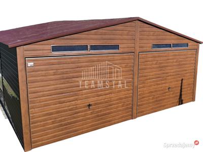 Garaż Blaszany 6x6 2x Brama - okna - Drewnopodobny TS132