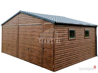 GARAŻ BLASZANY 7m x 6m dwuspad blachówka - Brama TS223