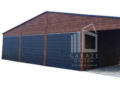 GARAŻ BLASZANY 9m x 5m + Wiata 3m - 2x rynny Orzech ID388